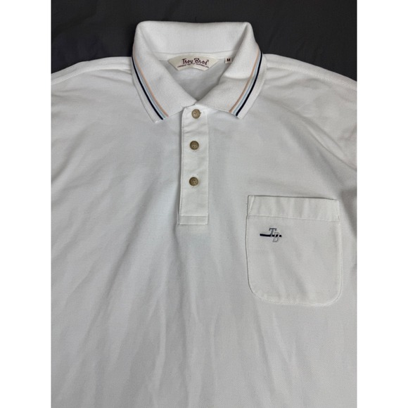 Troy Bros Other - Vintage Troy Bros White Short Sleeve Polo Shirt Striped Collar Mens Medium